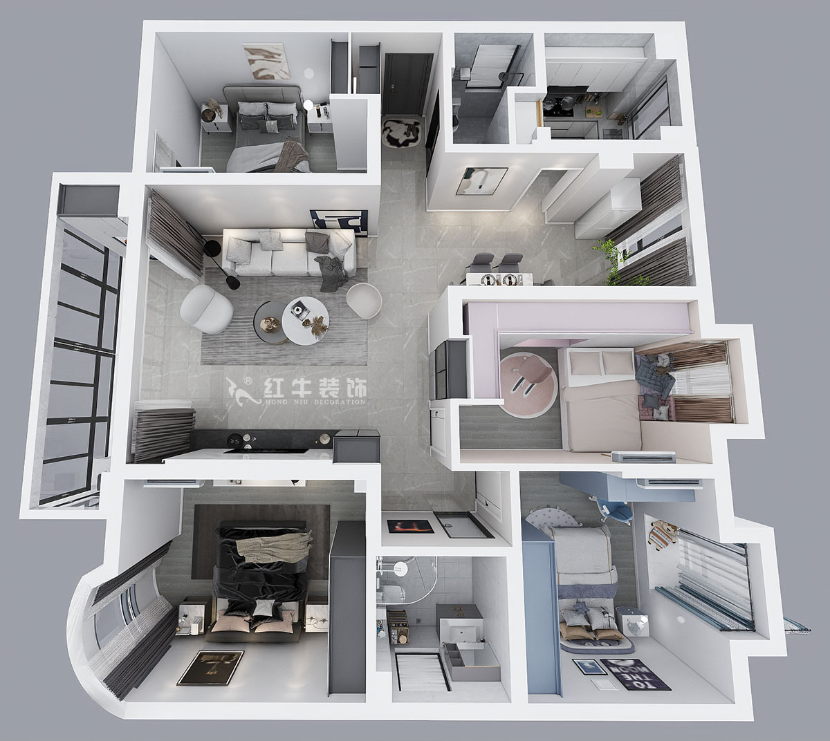 蒋琛｜明发滨江新城3期332-2501-130㎡-现代简约风格｜4室2厅2卫｜旧房装修｜定制家￥135120｜全包17万｜00_04鸟瞰图